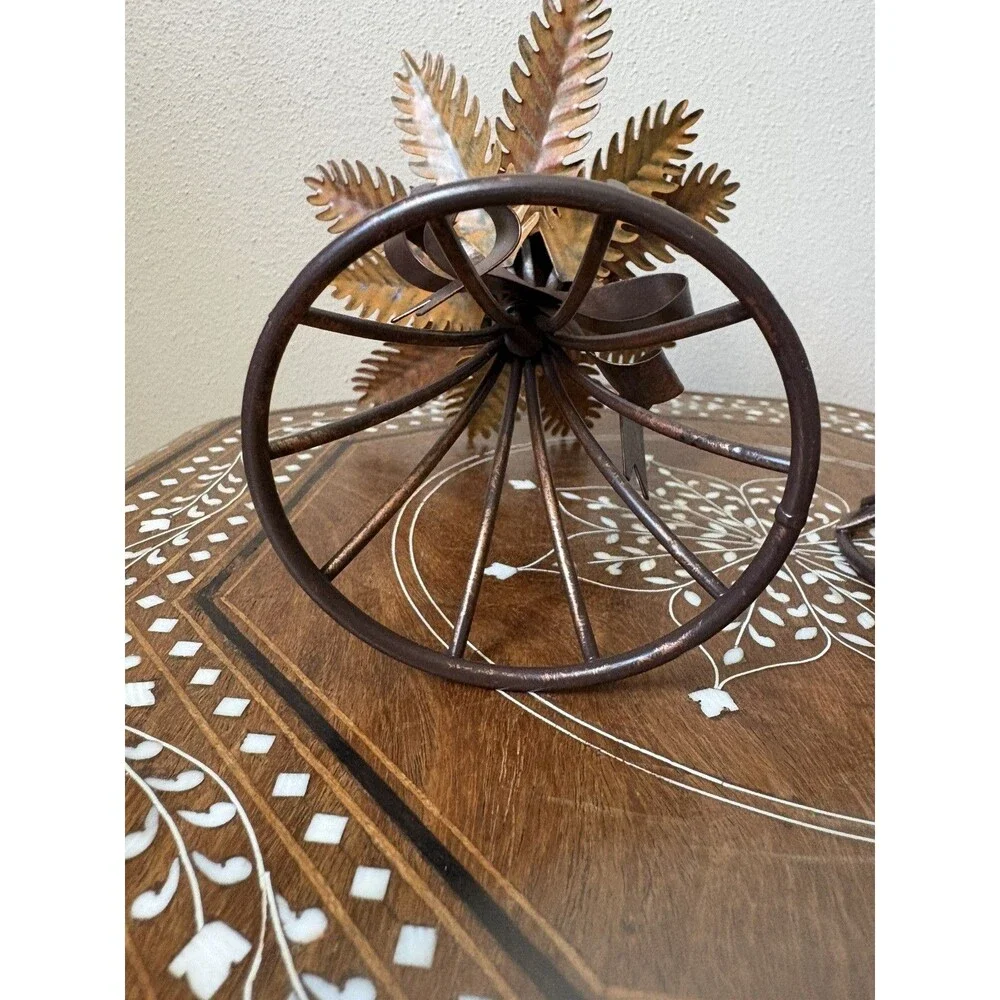 Pair Of Rustic Metal Coppertone Harvest Wheat Taper Candle Holders Fall Decor